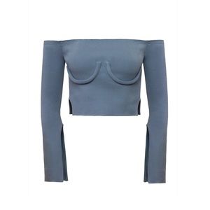 Orseund Iris Off Shoulder Blue Knit Top